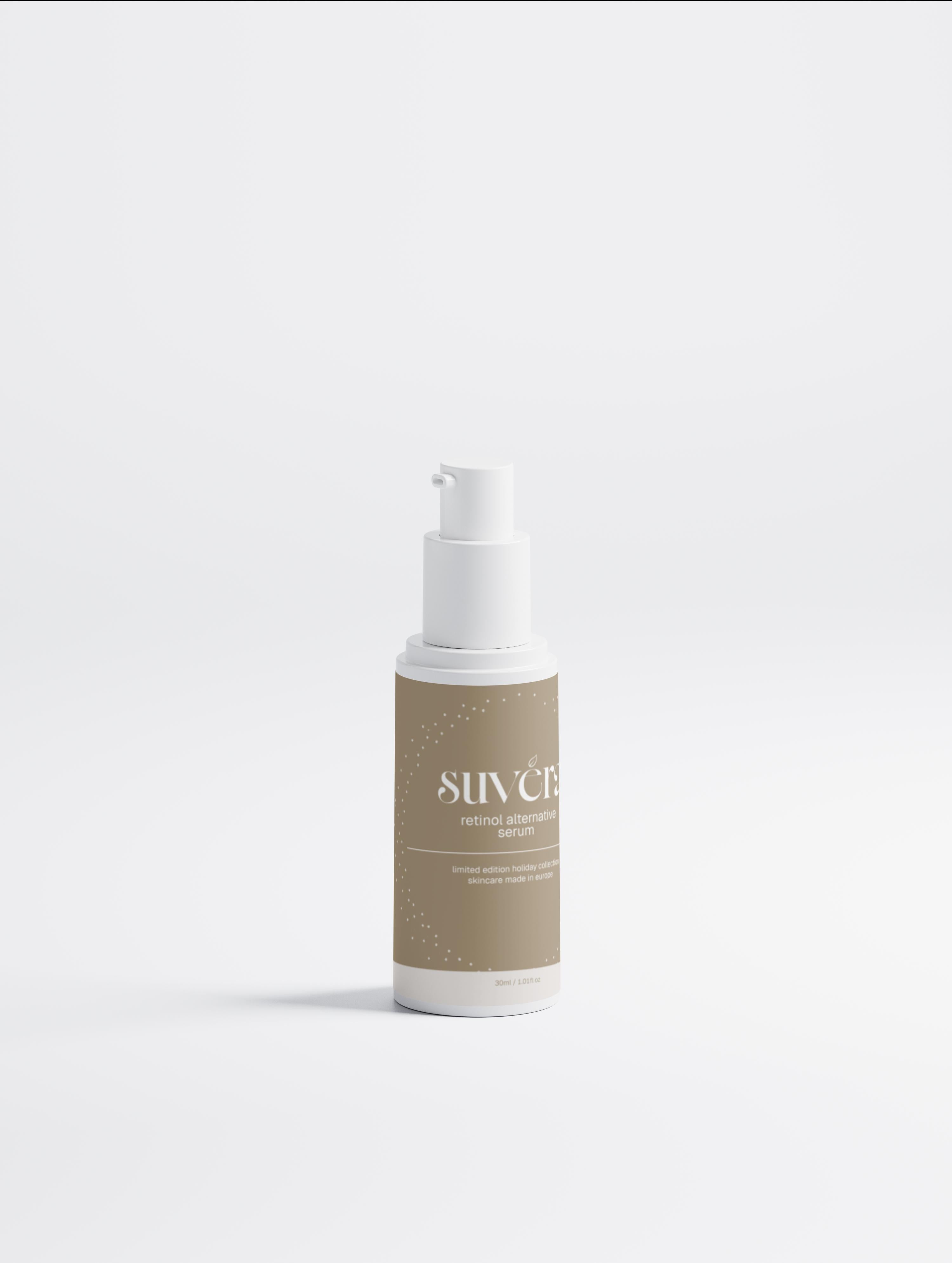 Suvera skincare bottle on a white background