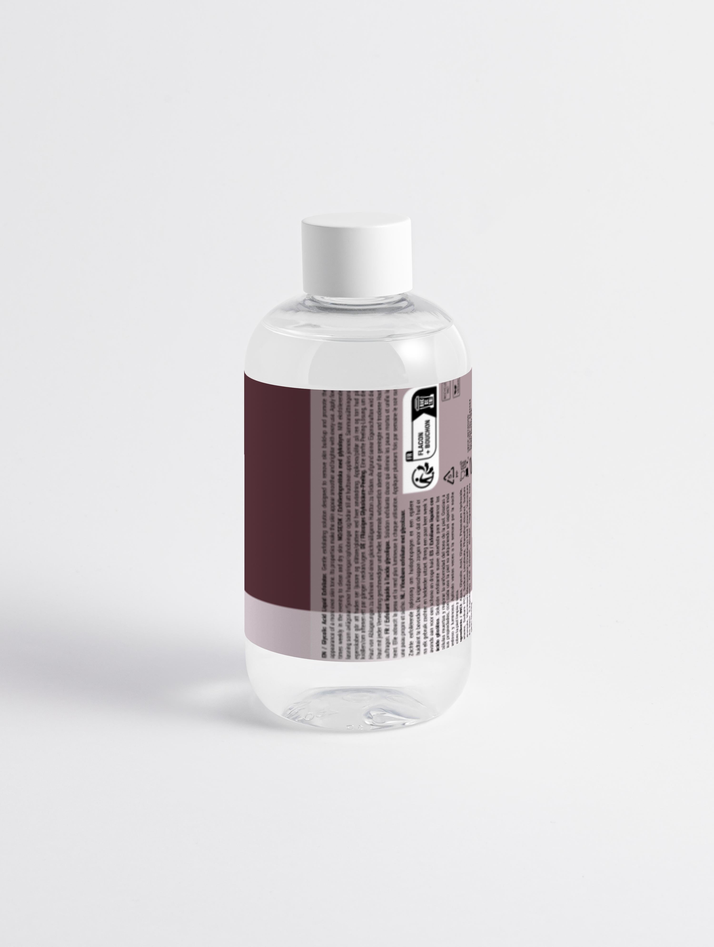 Close-up of clear exfoliating toner texture by Suvera