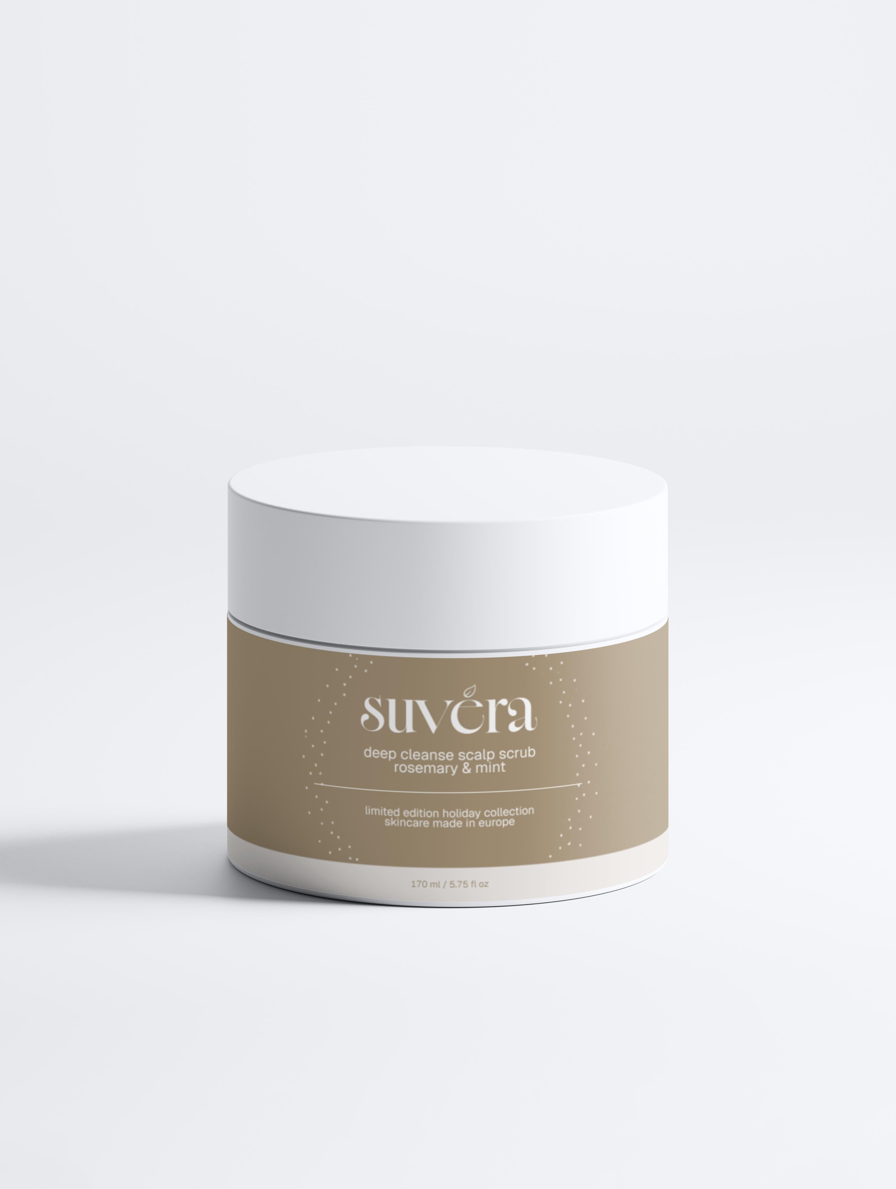 Jar of Suvera deep cleanser scrub on a white background