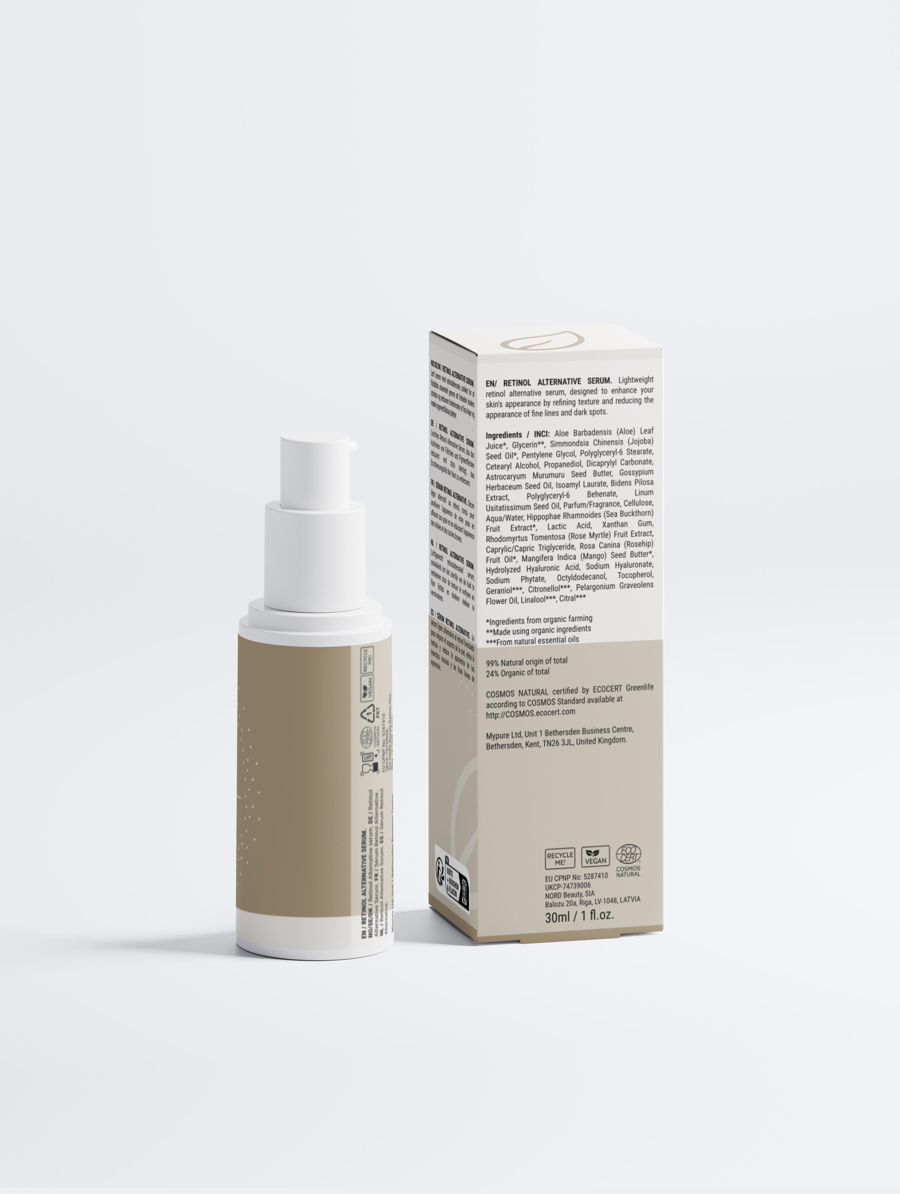 Skincare bottle and box on a light gray background
