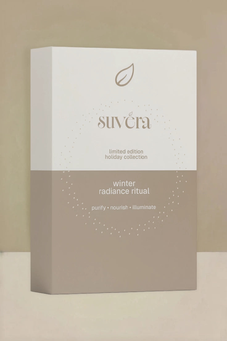 Suvéra skincare product box photographed upright against a neutral light background